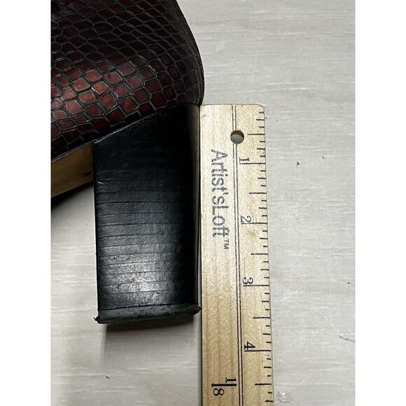 Sacha London Boots Womens Size 8 Burgundy Snake Print Ankle Side Zip Block Heel - Picture 7 of 12